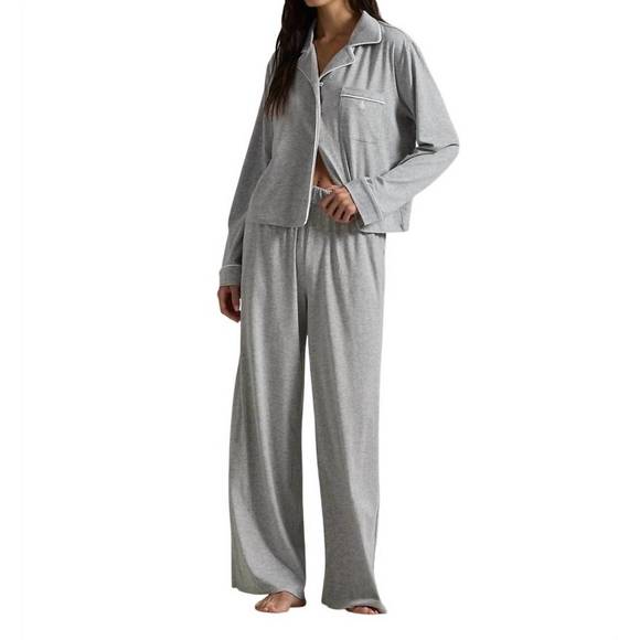 NEW POLO RALPH LAUREN long-sleeve jersey pajama set in heather grey